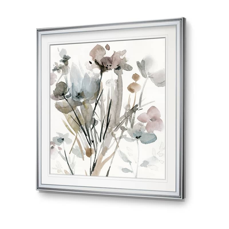 Dainty Blooms I -Custom Framed Print - blue, white, grey, yellow, green, silver, gold