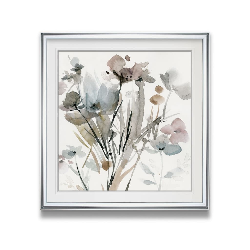 Dainty Blooms I -Custom Framed Print - blue, white, grey, yellow, green, silver, gold