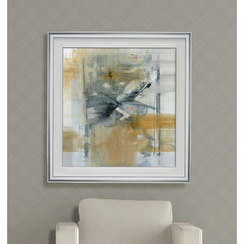 Reflections I -Custom Framed Print - blue, white, grey, yellow, green, silver, gold