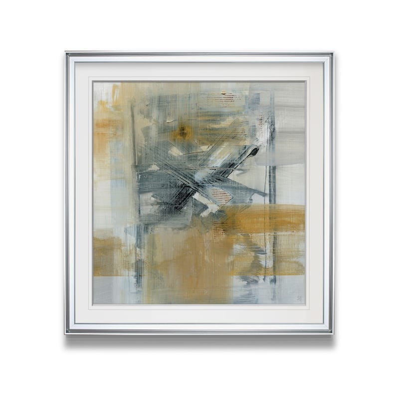 Reflections I -Custom Framed Print - blue, white, grey, yellow, green, silver, gold