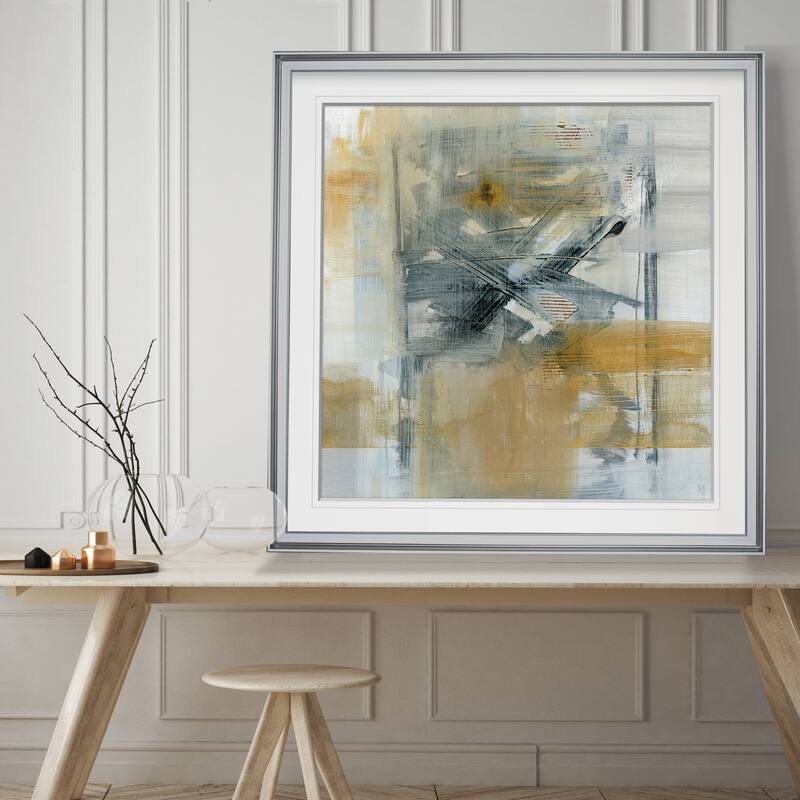 Reflections I -Custom Framed Print - blue, white, grey, yellow, green, silver, gold