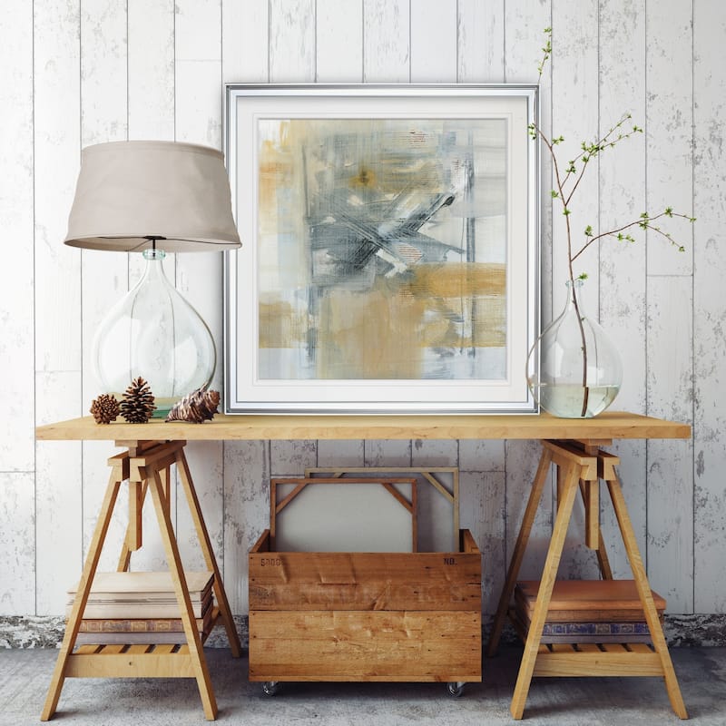 Reflections I -Custom Framed Print - blue, white, grey, yellow, green, silver, gold