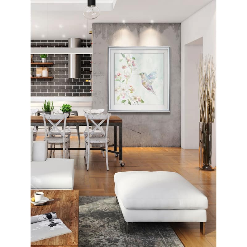 Hummingbird II -Custom Framed Print - blue, white, grey, yellow, green, silver, gold