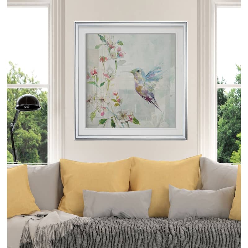 Hummingbird II -Custom Framed Print - blue, white, grey, yellow, green, silver, gold