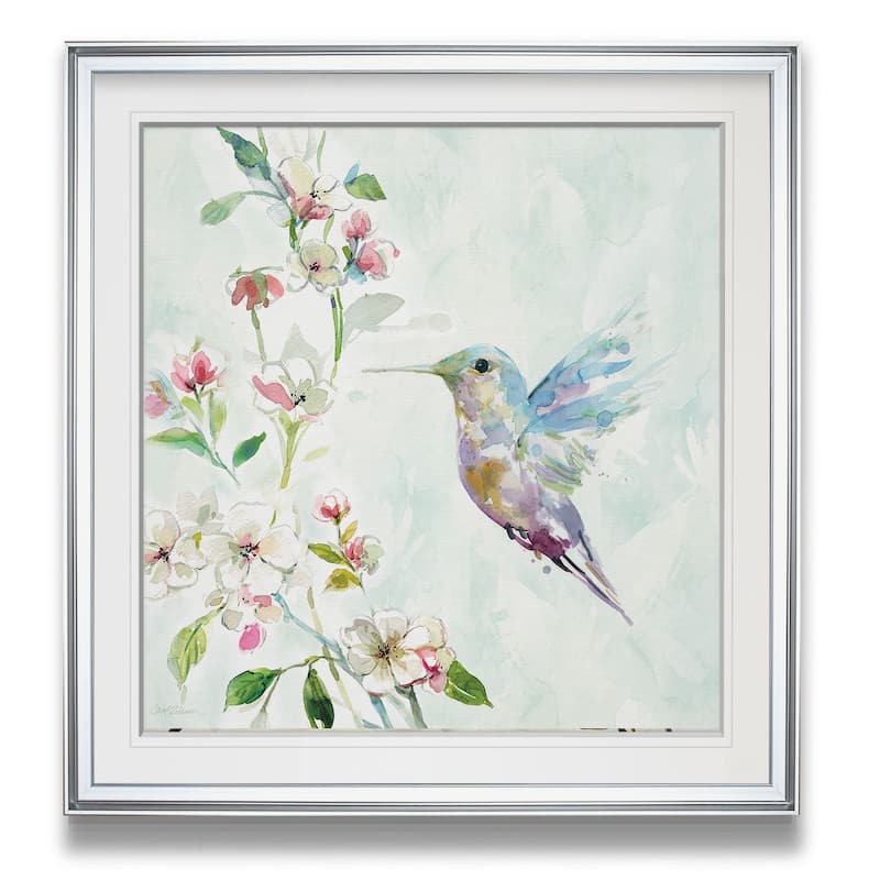 Hummingbird II -Custom Framed Print - blue, white, grey, yellow, green, silver, gold