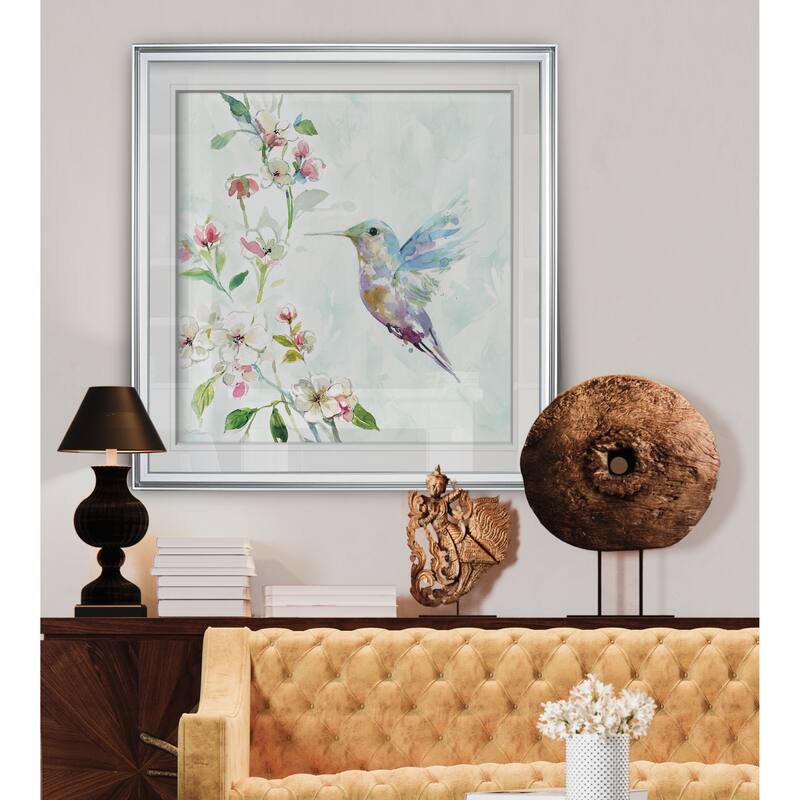 Hummingbird II -Custom Framed Print - blue, white, grey, yellow, green, silver, gold
