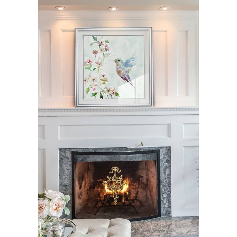 Hummingbird II -Custom Framed Print - blue, white, grey, yellow, green, silver, gold