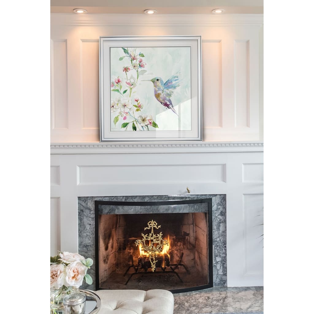 Hummingbird II -Custom Framed Print - blue, white, grey, yellow, green, silver, gold