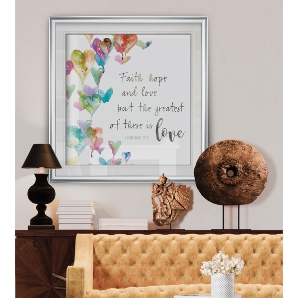 Faith, Hope and Love -Custom Framed Print - blue, white, grey, yellow, green, silver, gold. Opens flyout.