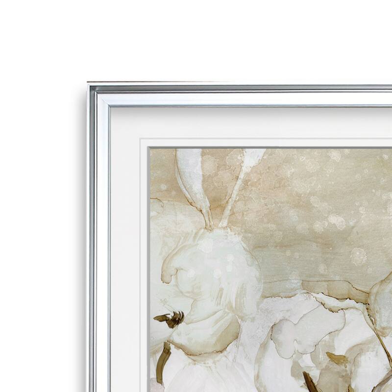 Cotton Field -Custom Framed Print - blue, white, grey, yellow, green, silver, gold