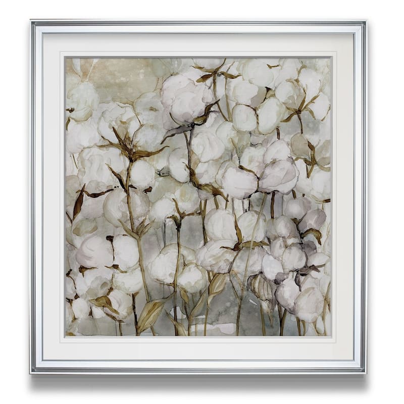 Cotton Field -Custom Framed Print - blue, white, grey, yellow, green, silver, gold