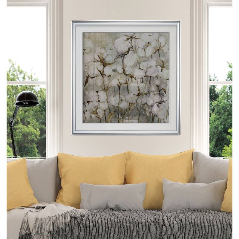 Cotton Field -Custom Framed Print - blue, white, grey, yellow, green, silver, gold