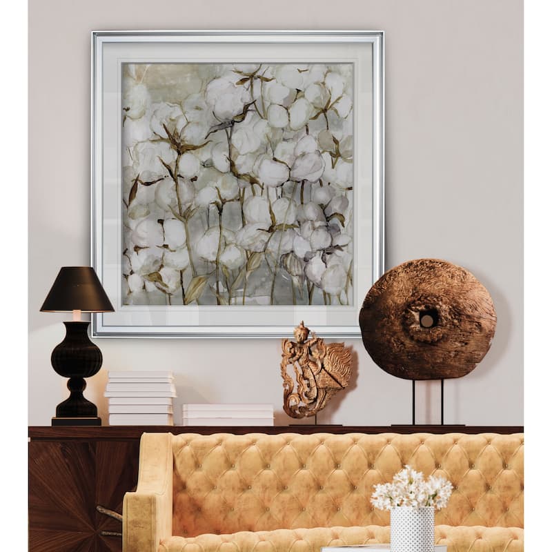 Cotton Field -Custom Framed Print - blue, white, grey, yellow, green, silver, gold