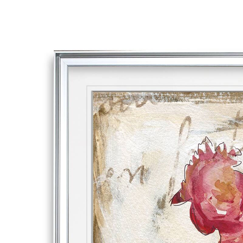 Flowered Hen -Custom Framed Print - blue, white, grey, yellow, green, silver, gold