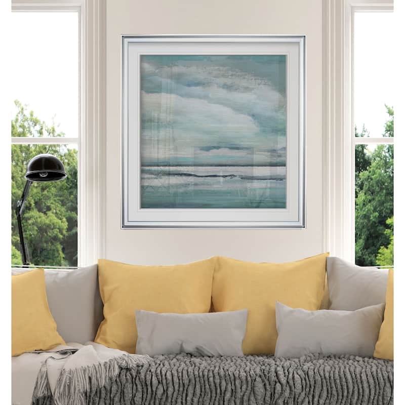 Billowing Clouds II -Custom Framed Print - blue, white, grey, yellow, green, silver, gold