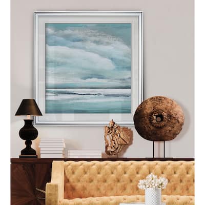 Billowing Clouds II -Custom Framed Print - blue, white, grey, yellow, green, silver, gold