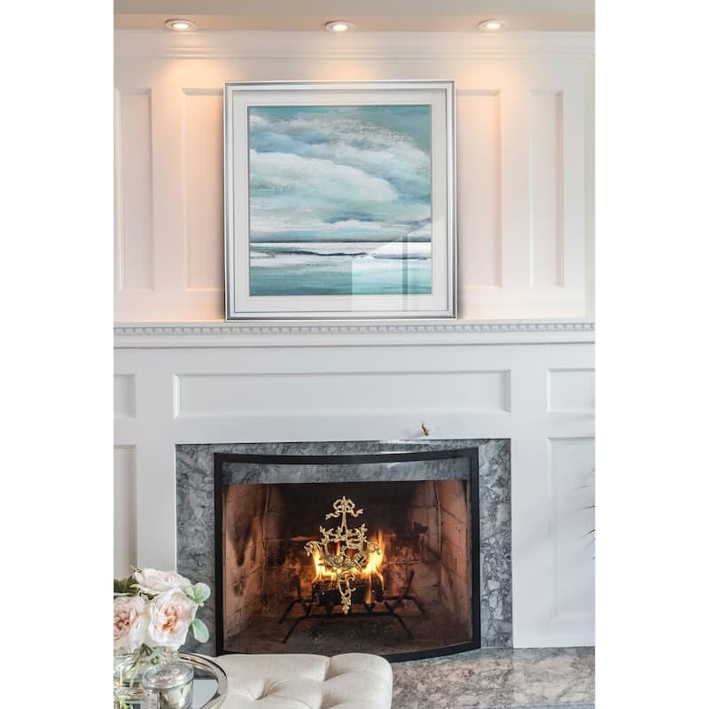Billowing Clouds II -Custom Framed Print - blue, white, grey, yellow, green, silver, gold