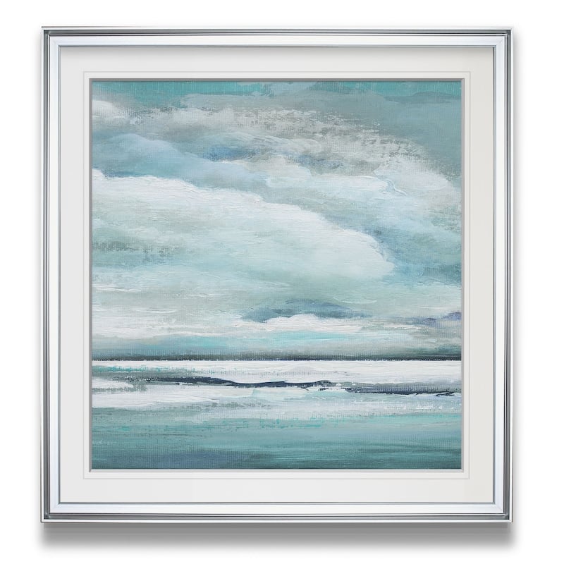 Billowing Clouds II -Custom Framed Print - blue, white, grey, yellow, green, silver, gold