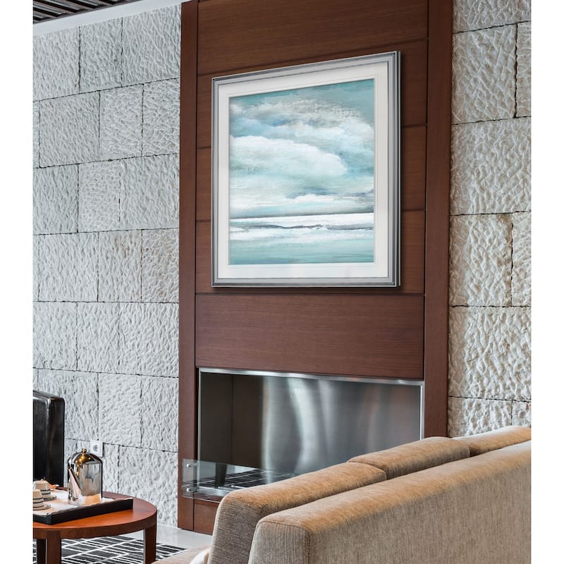 Billowing Clouds II -Custom Framed Print - blue, white, grey, yellow, green, silver, gold