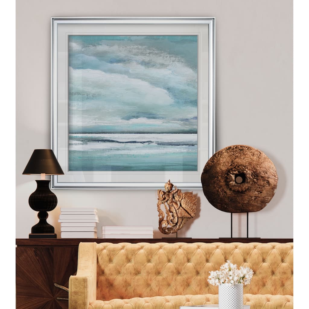 Billowing Clouds II -Custom Framed Print - blue, white, grey, yellow, green, silver, gold