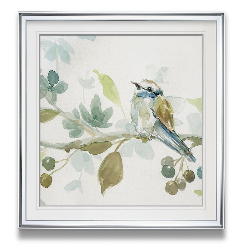 Spring Melody III -Custom Framed Print - blue, white, grey, yellow, green, silver, gold