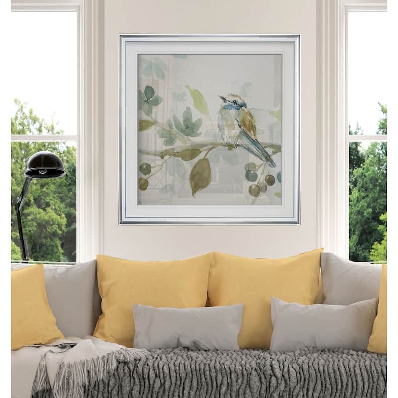 Spring Melody III -Custom Framed Print - blue, white, grey, yellow, green, silver, gold