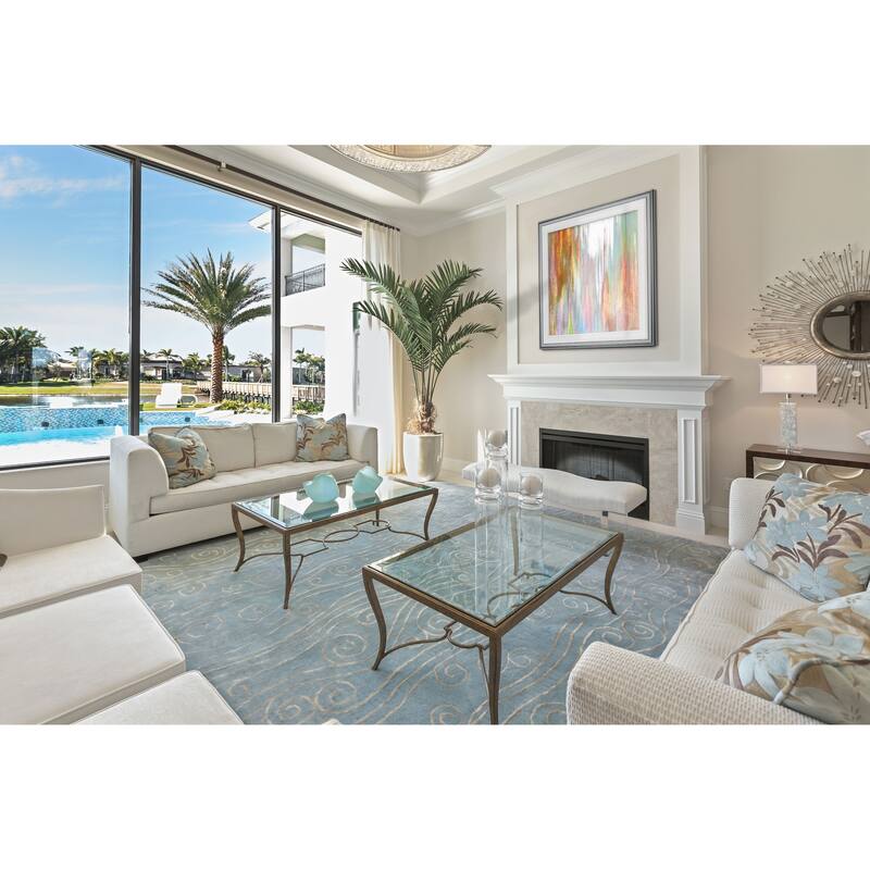 Mislead I -Custom Framed Print - blue, white, grey, yellow, green, silver, gold