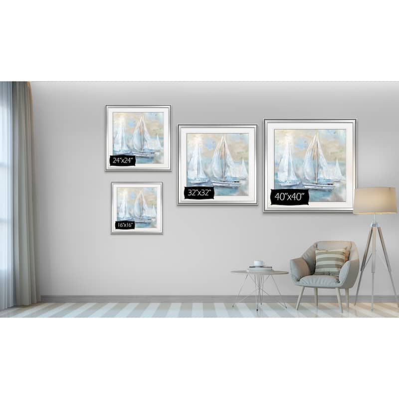 Sail Afar -Custom Framed Print - blue, white, grey, yellow, green, silver, gold