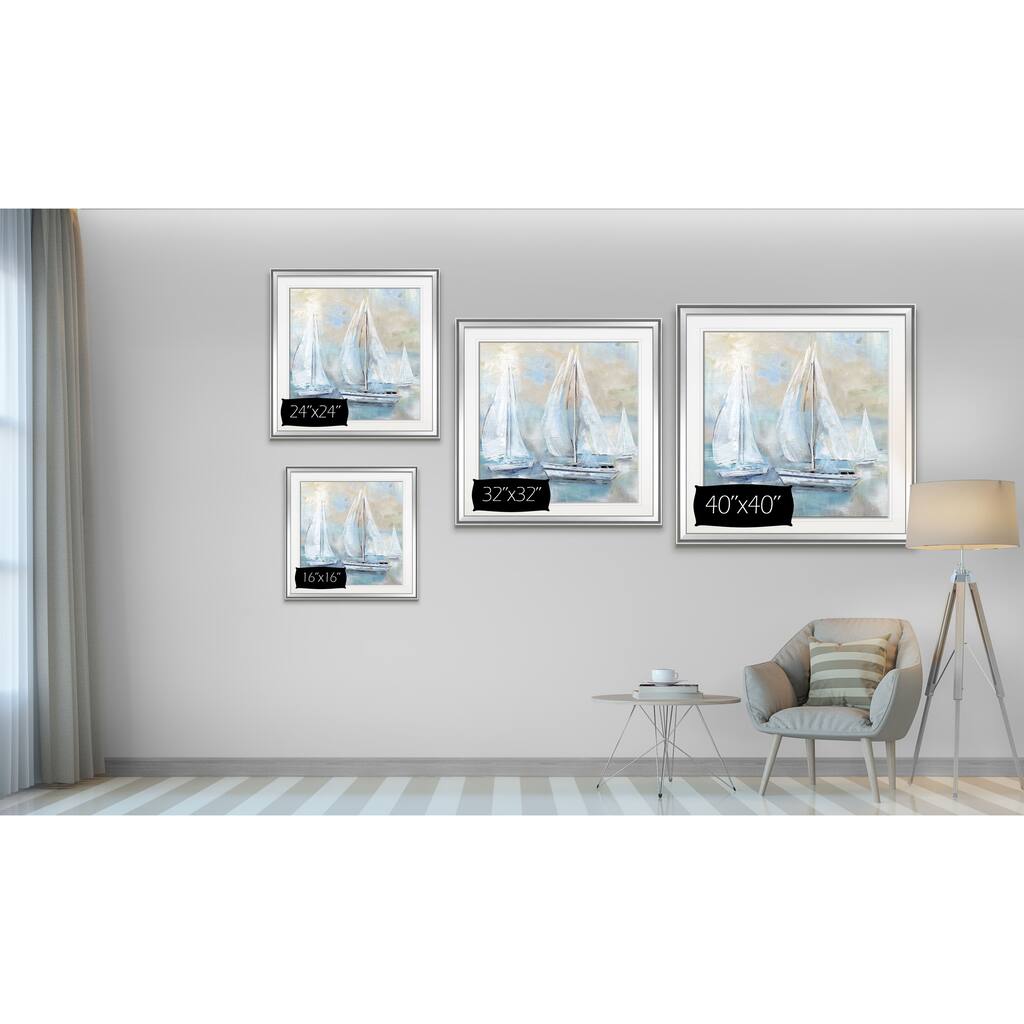 Sail Afar -Custom Framed Print - blue, white, grey, yellow, green, silver, gold