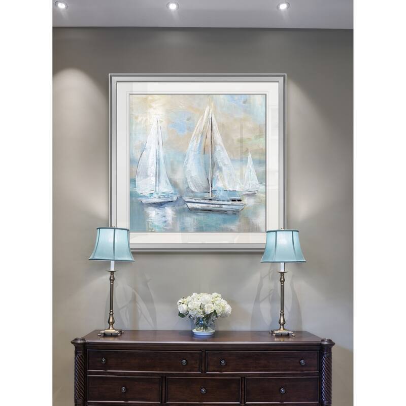 Sail Afar -Custom Framed Print - blue, white, grey, yellow, green, silver, gold