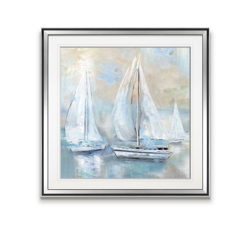 Sail Afar -Custom Framed Print - blue, white, grey, yellow, green, silver, gold