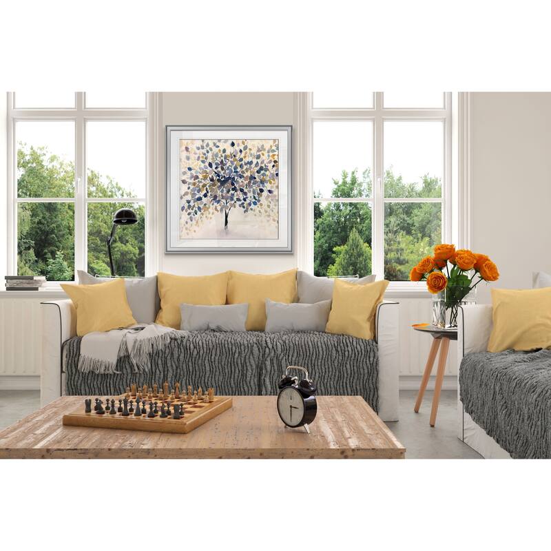 Past Autumn -Custom Framed Print - blue, white, grey, yellow, green, silver, gold