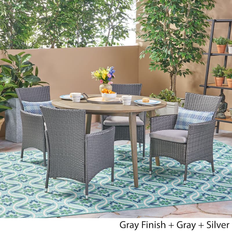 Biella Outdoor 5 Piece Wood and Wicker Dining Set by Christopher Knight Home