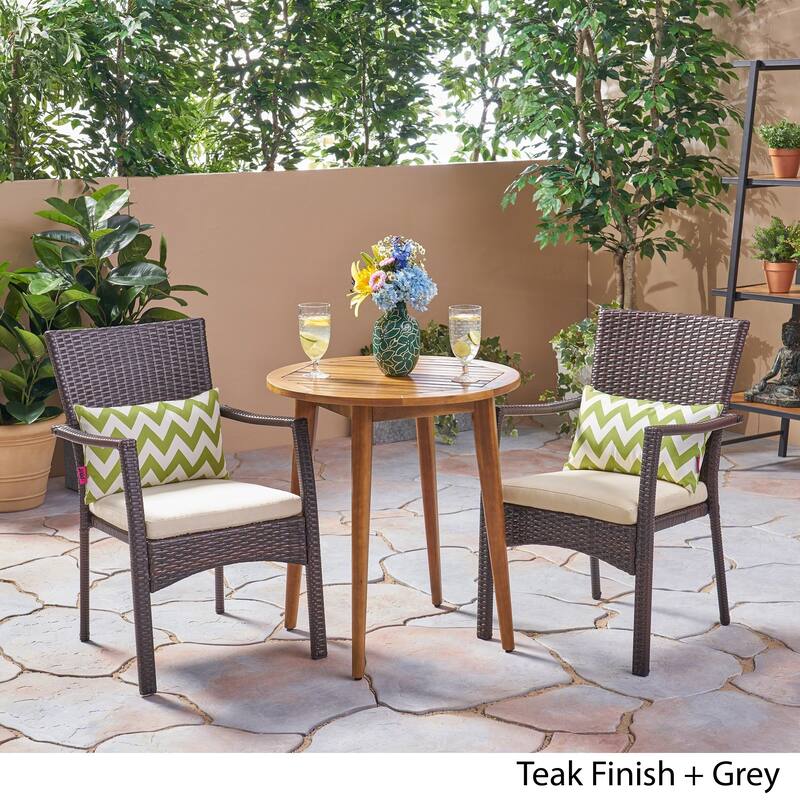 Arezzo Outdoor 3 Piece Wood and Wicker Bistro Set by Christopher Knight Home