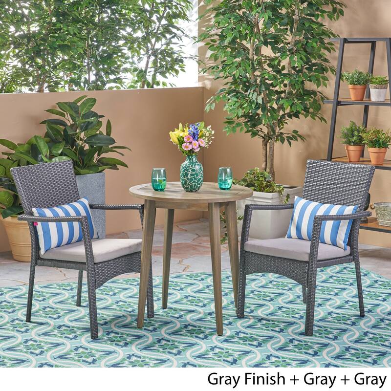 Arezzo Outdoor 3 Piece Wood and Wicker Bistro Set by Christopher Knight Home