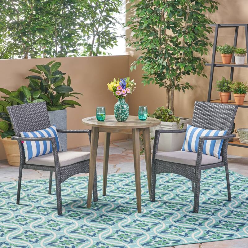 Arezzo Outdoor 3 Piece Wood and Wicker Bistro Set by Christopher Knight Home