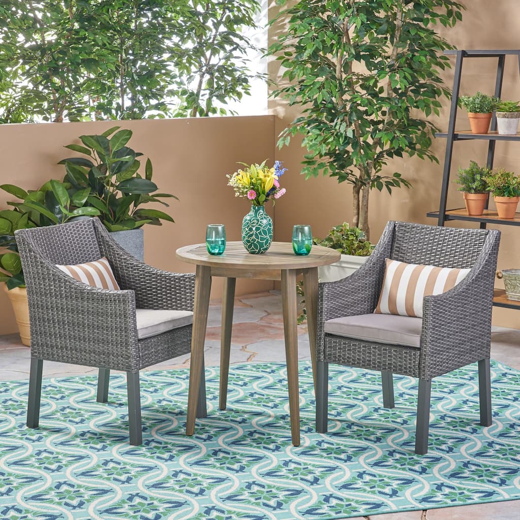 Nicola Outdoor 3 Piece Wood and Wicker Bistro Set by Christopher Knight Home - N/A