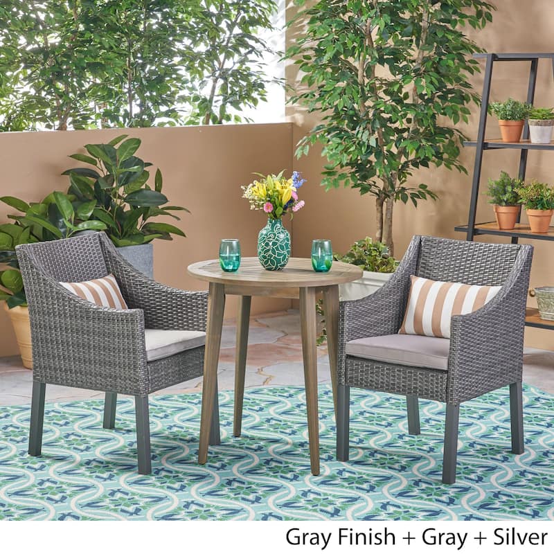Nicola Outdoor 3 Piece Wood and Wicker Bistro Set by Christopher Knight Home - N/A