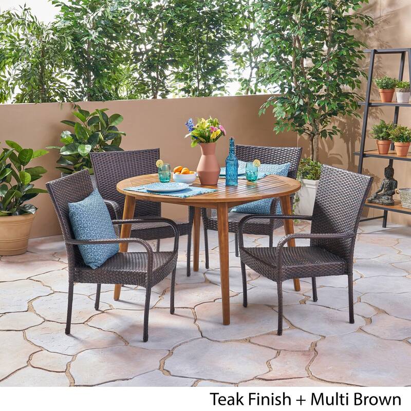 Reina Outdoor 5 Piece Wood and Wicker Dining Set by Christopher Knight Home
