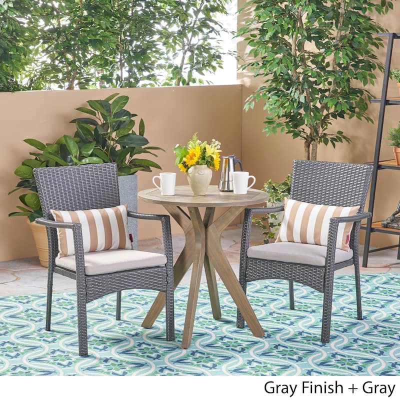 Kent Outdoor 3 Piece Acacia Wood and Wicker Bistro Set by Christopher Knight Home - N/A