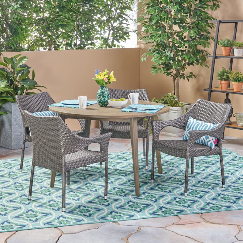 Donatella Outdoor 5 Piece Wood and Wicker Dining Set by Christopher Knight Home - Grey