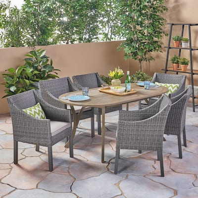 Vermont Outdoor 7 Piece Wood and Wicker Dining Set