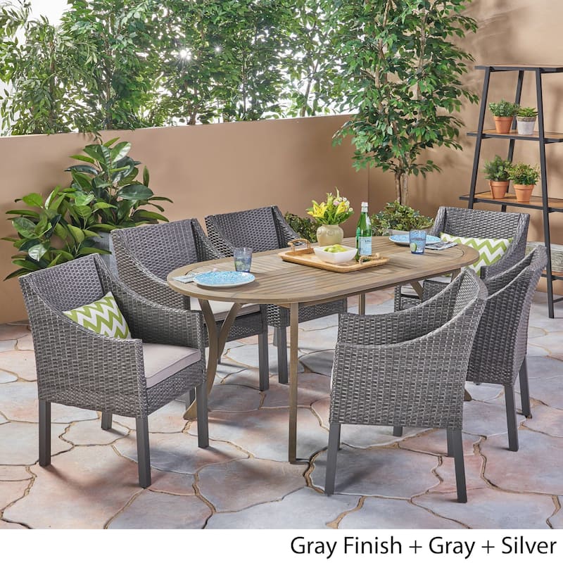 Vermont Outdoor 7 Piece Wood and Wicker Dining Set