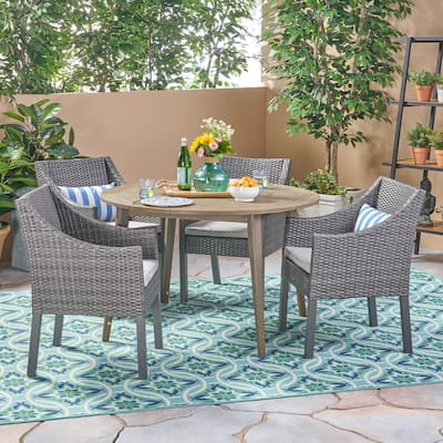 Torrence Outdoor 5 Piece Wood and Wicker Dining Set