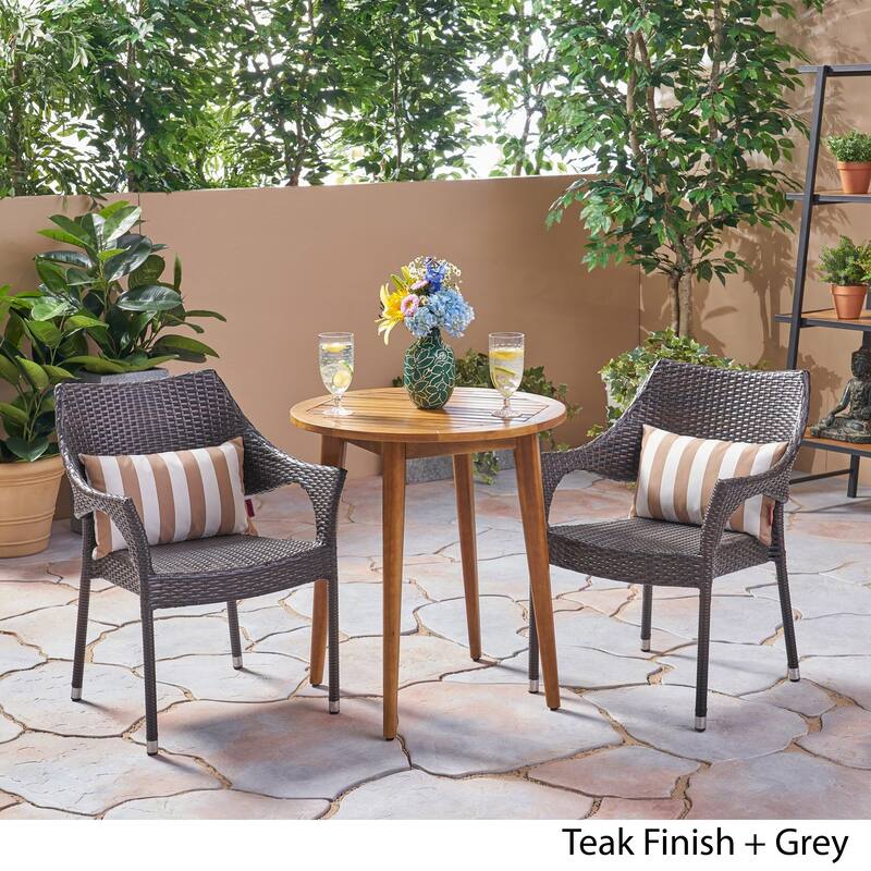 Louisa Outdoor 3 Piece Wood and Wicker Bistro Set by Christopher Knight Home