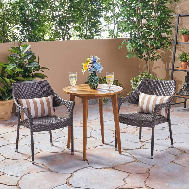 Louisa Outdoor 3 Piece Wood and Wicker Bistro Set by Christopher Knight Home