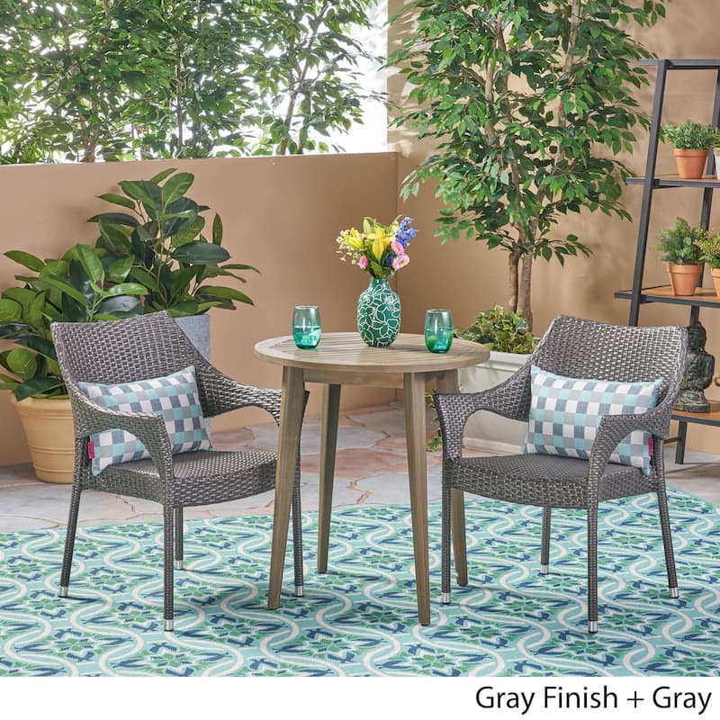Louisa Outdoor 3 Piece Wood and Wicker Bistro Set by Christopher Knight Home