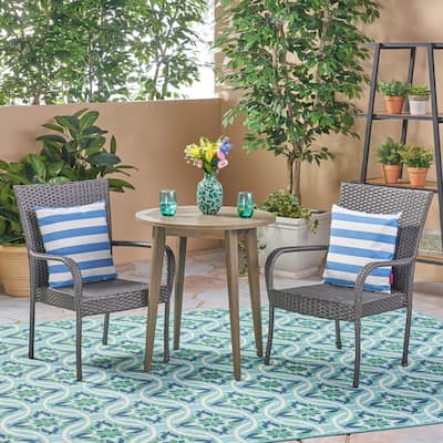 Linwood Outdoor 3 Piece Wood and Wicker Bistro Set by Christopher Knight Home