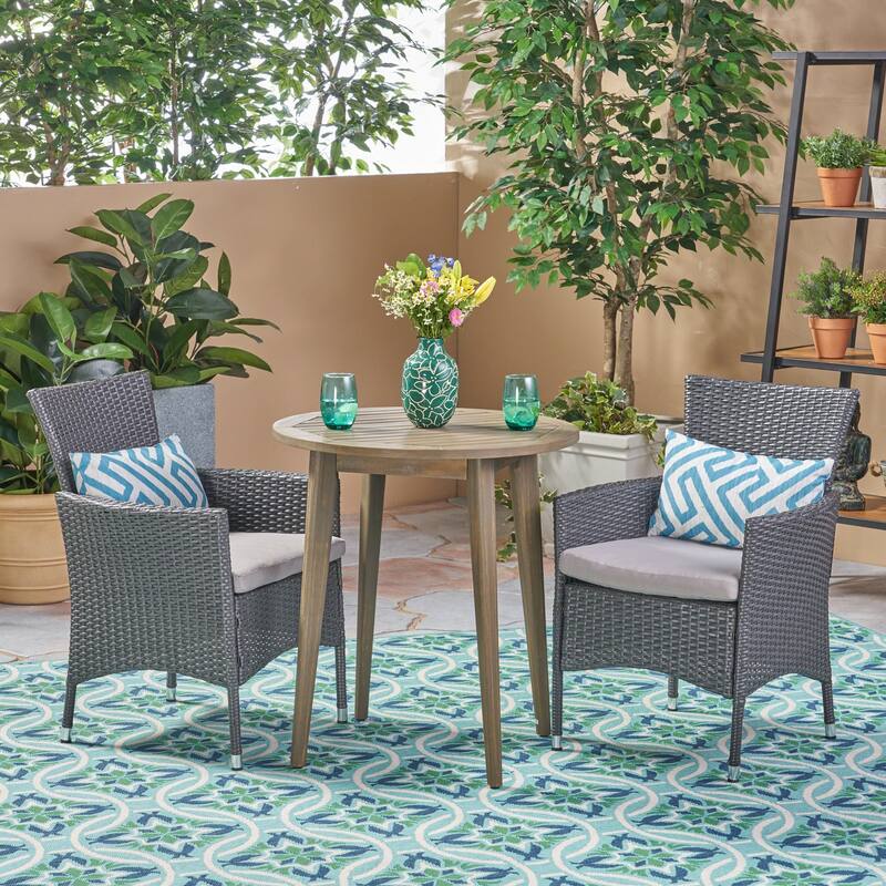 Bruna Outdoor 3 Piece Wood and Wicker Bistro Set by Christopher Knight Home
