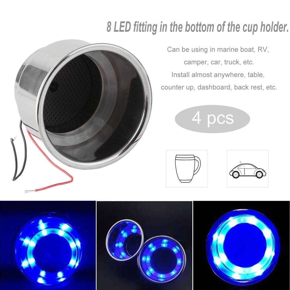 8 LED Blue Light Stainless Steel Cup Car Drink Holder Universal Cup Shape -  Bed Bath & Beyond - 22650329